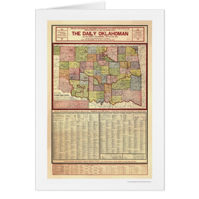 Karta av Oklahoma och det indiska territoriet 1905 Hälsningskort (Framsidan)