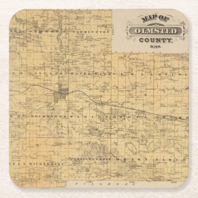 Karta av Olmsted County, Minnesota Underlägg Papper Kvadrat (Framsidan)