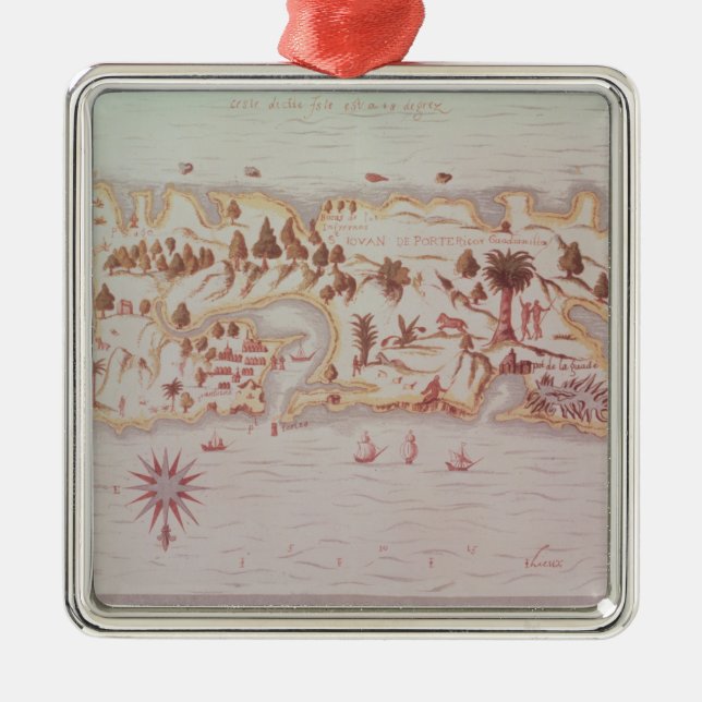 Karta av ön av Puerto Rico, 1599 Julgransprydnad Metall (Framsidan)