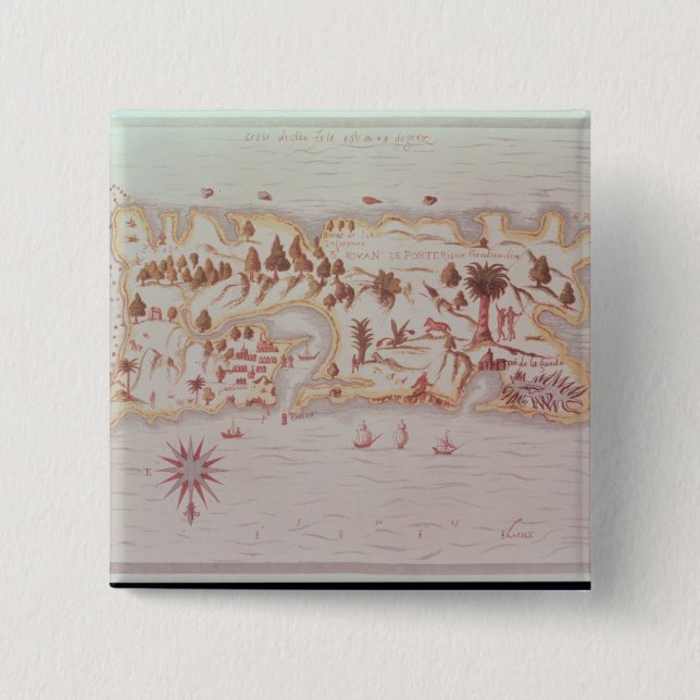 Karta av ön av Puerto Rico, 1599 Knapp (Framsida)