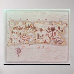 Karta av ön av Puerto Rico, 1599 Poster