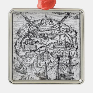 Karta av ön av Utopia, bokfrontispiece Julgransprydnad Metall