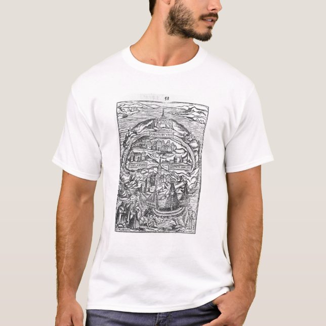 Karta av ön av Utopia, bokfrontispiece T-shirt (Framsida)