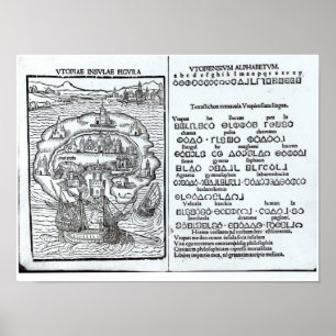 Karta av ön av Utopia och dess alfabet Poster