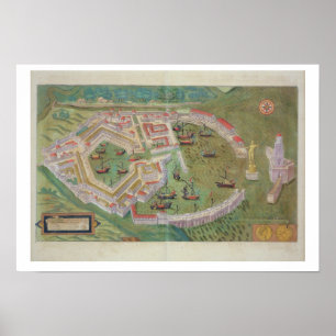 Karta av Ostia, från "Civitates Orbis Terrarum" Poster