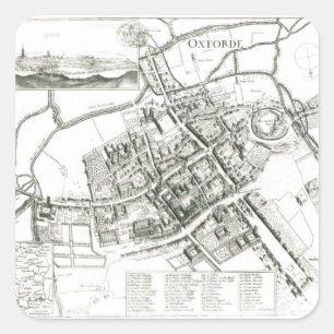Karta av Oxford, 1643 Fyrkantigt Klistermärke