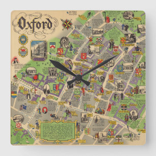 Karta av Oxford, England (brittiska järnvägar) Fyrkantig Klocka