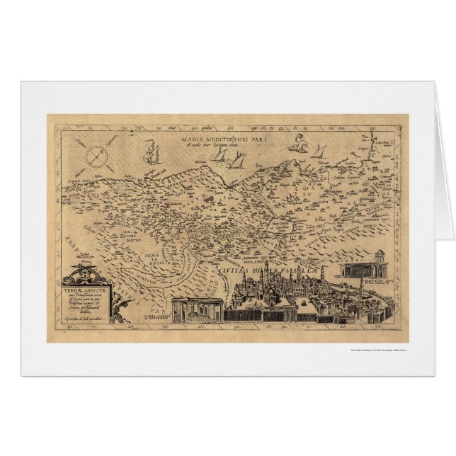 Karta av Palestina av Tilemann Stella 1600 Hälsningskort (Framsidan Horizontal)