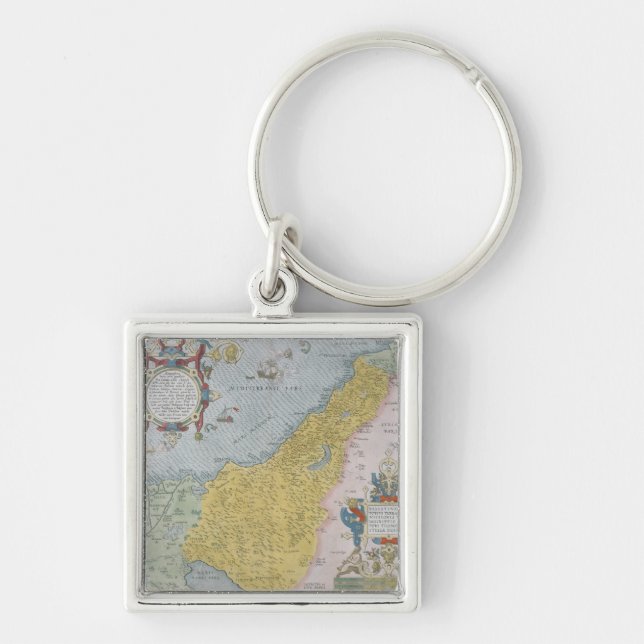 Karta av Palestina Fyrkantig Silverfärgad Nyckelring (Framsidan)