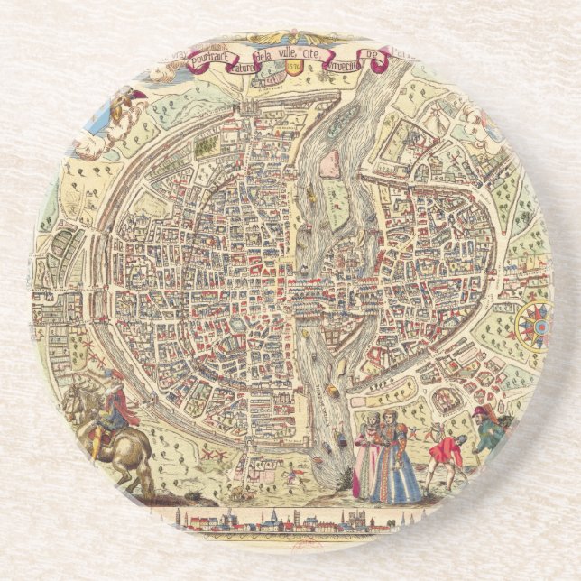 Karta av Paris, 1576 Underlägg Sandsten (Framsidan)