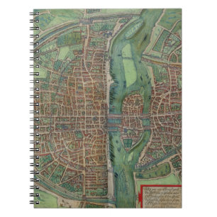 Karta av Paris, från "Civitates Orbis Terrarum" Anteckningsbok