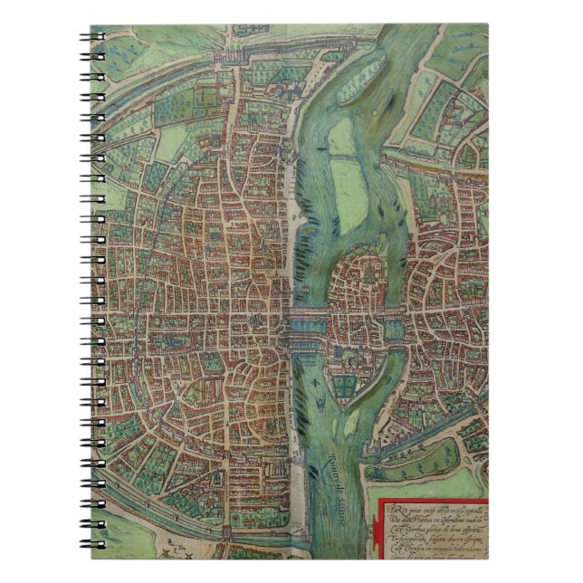 Karta av Paris, från "Civitates Orbis Terrarum" Anteckningsbok (Framsidan)