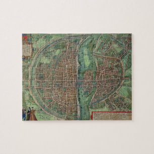 Karta av Paris, från "Civitates Orbis Terrarum" Pussel