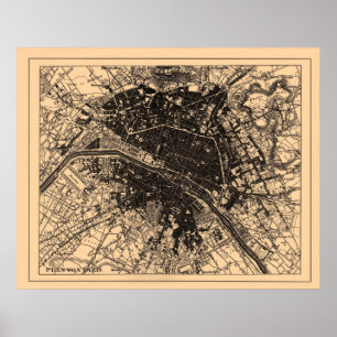 Karta av Paris frankriken, circa 1890 - 1907 Poster