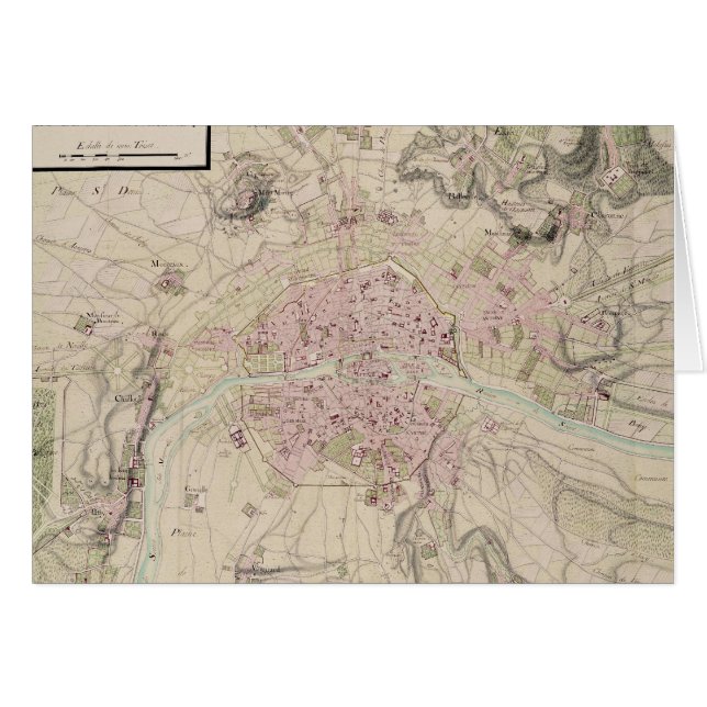 Karta av Paris och dess omge Hälsningskort (Framsidan Horizontal)