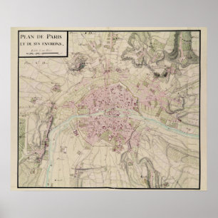 Karta av Paris och dess omge Poster
