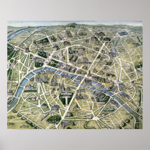 Karta av Paris under perioden av tusen dollar Poster