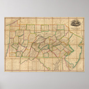Karta av Pennsylvania Poster