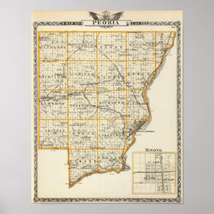 Karta av Peoria County och Minonk Poster
