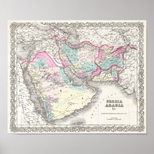 Karta av Persien, Afghanistan och Arabien Poster