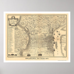 Karta av Philadelphia, som den ägde rum i 1776 vid Poster