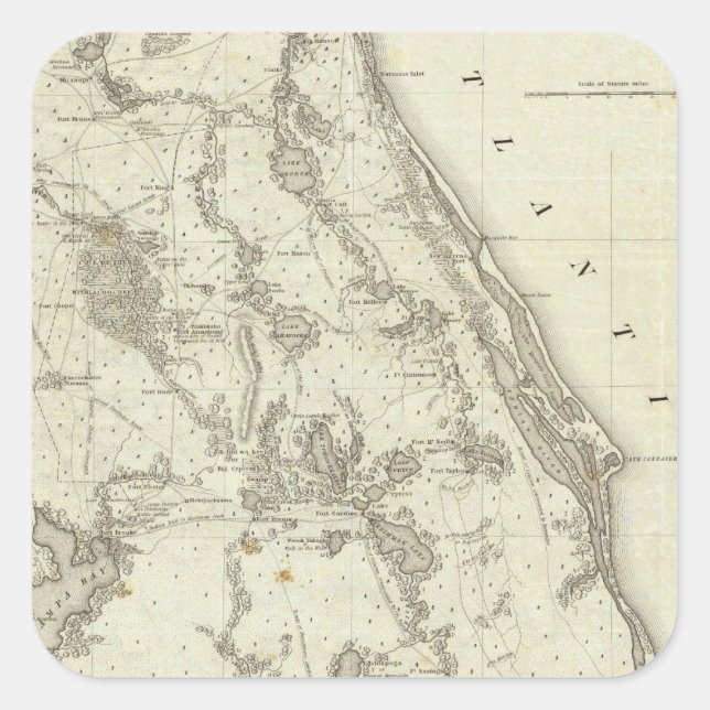 Karta av placera av krig i Florida Fyrkantigt Klistermärke (Front)