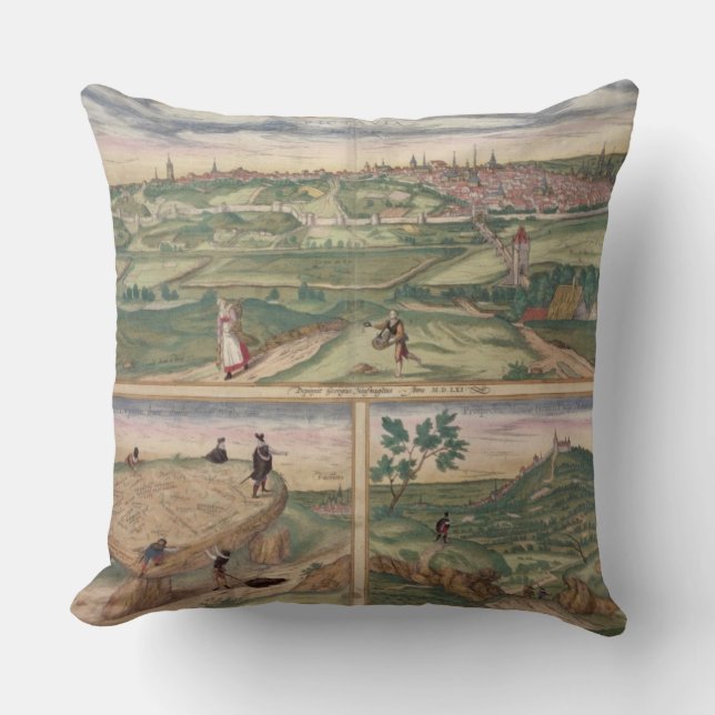 Karta av Poitiers, från "Civitates Orbis Terrarum" Kudde (Framsida)