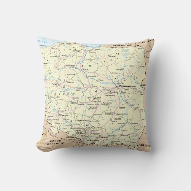 Karta av Polen MoJo dekorativ kudde 20" x 20", (Framsida)