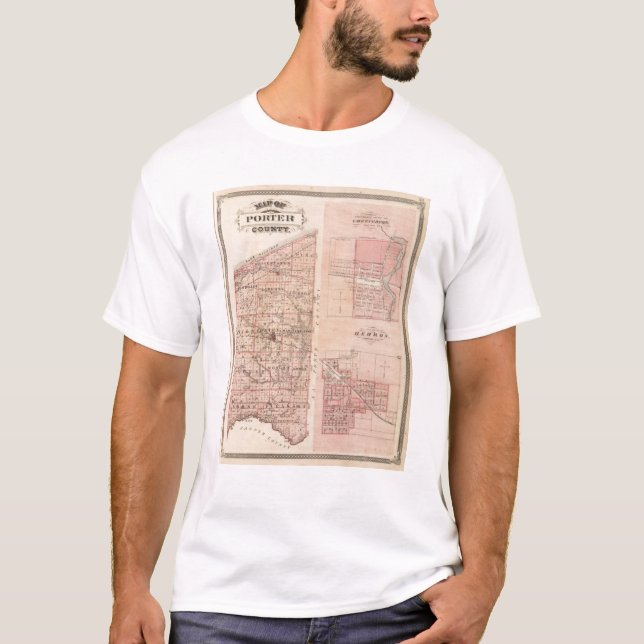 Karta av Porter County med Chesterton, Hebron T-shirt (Framsida)