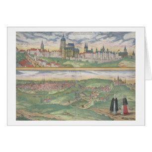 Karta av Prague, från "Civitates Orbis Terrarum" Hälsningskort