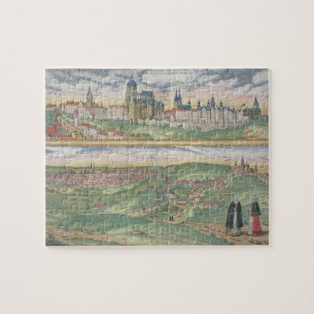 Karta av Prague, från "Civitates Orbis Terrarum" Pussel (Horisontell)