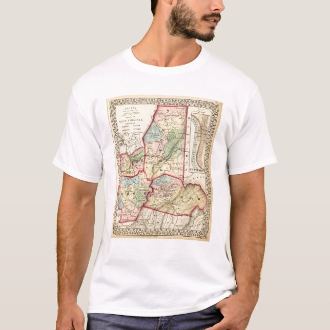 Karta av Preston, Taylor, Barbour, Tucker län Tee (Framsida)