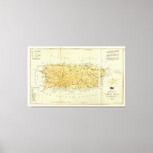 Karta av Puerto Rico (Porto RIco) circa 1898 Canvastryck