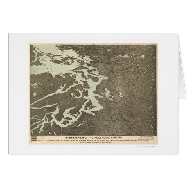 Karta av Puget solitt land i Washington 1891 Hälsningskort (Framsidan Horizontal)