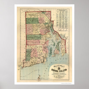 Karta av Rhode - ö & Providence kolonier 1880 Poster