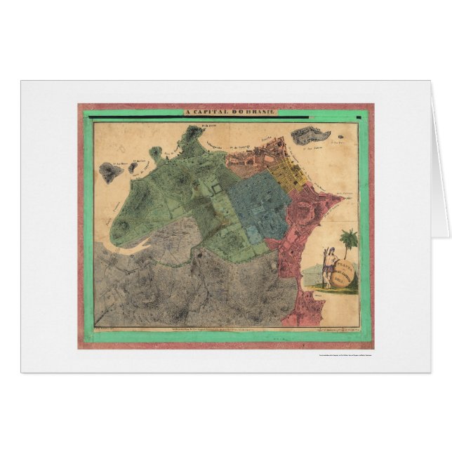 Karta av Rio de Janeiro vid Michellerie 1831 Hälsningskort (Framsidan Horizontal)