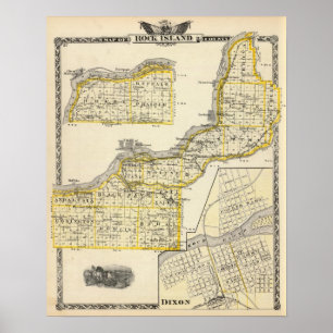 Karta av Rock Island County och Dixon Poster