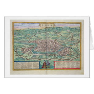 Karta av Rome, från "Civitates Orbis Terrarum" vi Hälsningskort