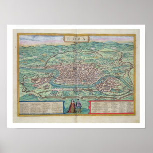 Karta av Rome, från "Civitates Orbis Terrarum" vi Poster