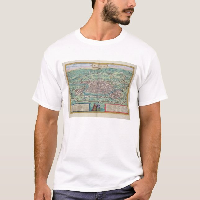 Karta av Rome, från "Civitates Orbis Terrarum" vid Tee (Framsida)