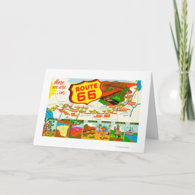 Karta av rutt 66 från Los Angeles till Chicago Kort (Framsida)