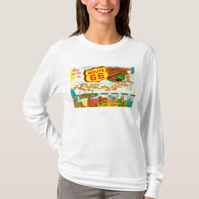 Karta av rutt 66 från Los Angeles till Chicago Tee Shirt (Framsida)