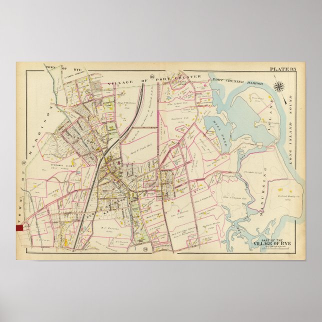 Karta av Rye, New York Poster (Framsidan)