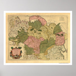 Karta av Ryssland och Siberia 1706 Poster