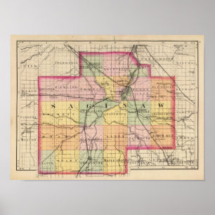 Karta av Saginaw County, Michigan Poster