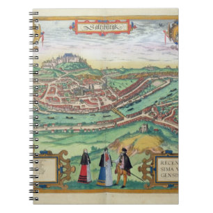Karta av Salzburg, från "Civitates Orbis Terrarum" Anteckningsbok Med Spiral
