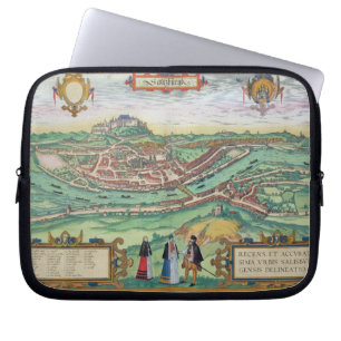 Karta av Salzburg, från "Civitates Orbis Terrarum Laptop Fodral