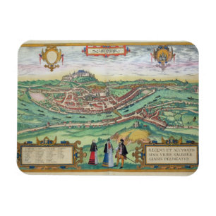 Karta av Salzburg, från "Civitates Orbis Terrarum Magnet