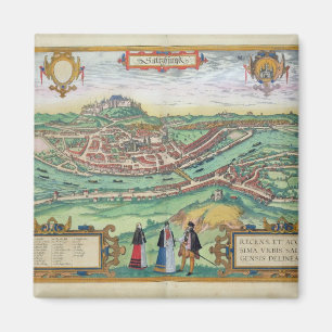 Karta av Salzburg, från "Civitates Orbis Terrarum Magnet