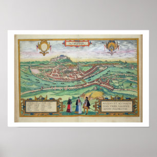 Karta av Salzburg, från "Civitates Orbis Terrarum" Poster